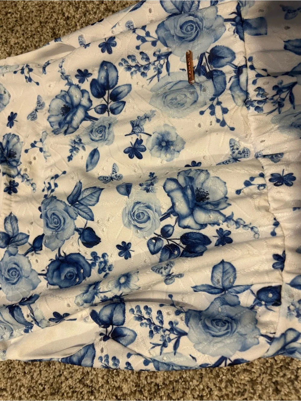 Girls' White Dress with Blue Floral Print size 10/12 like new